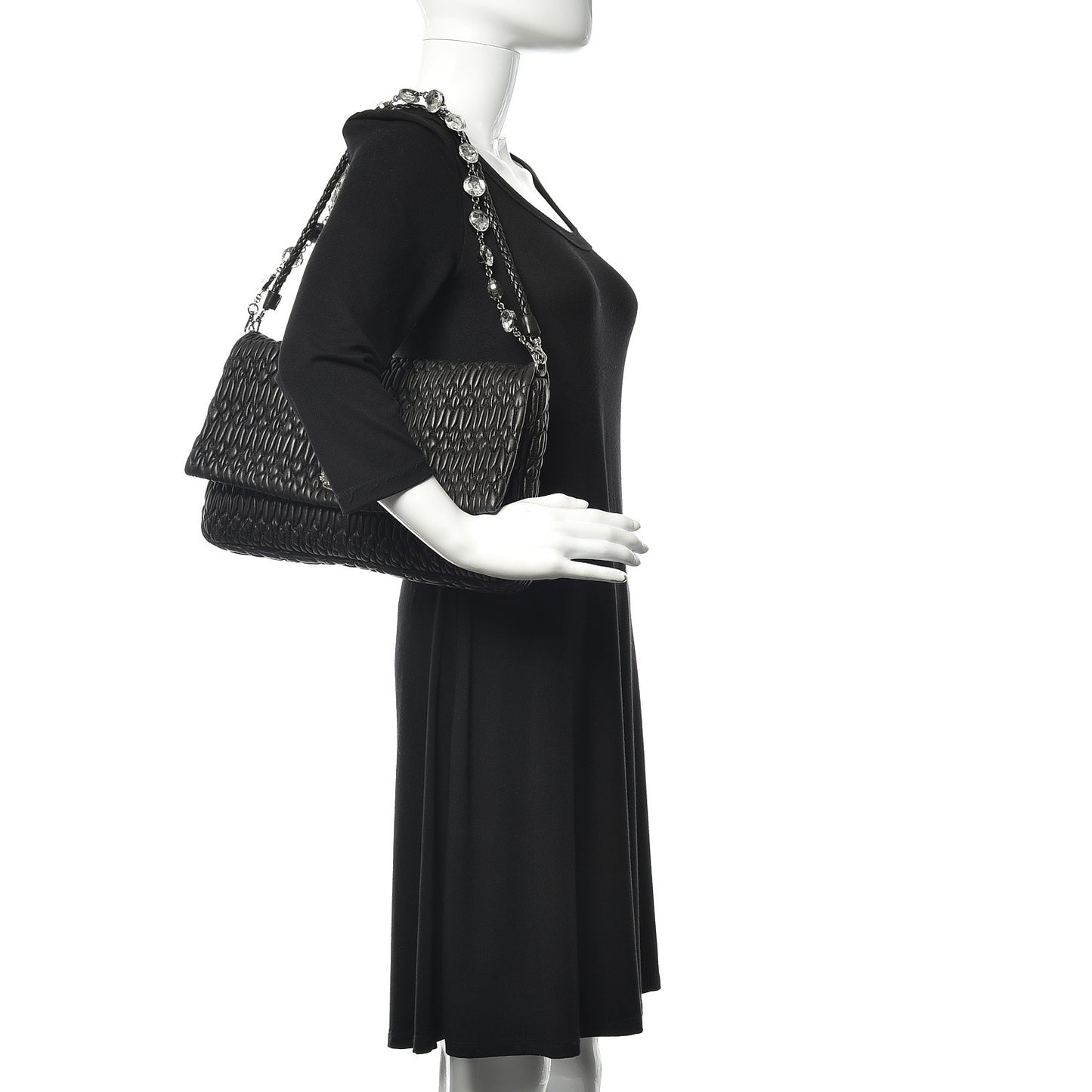 Nappa Matelasse Crystal Flap Clutch Black