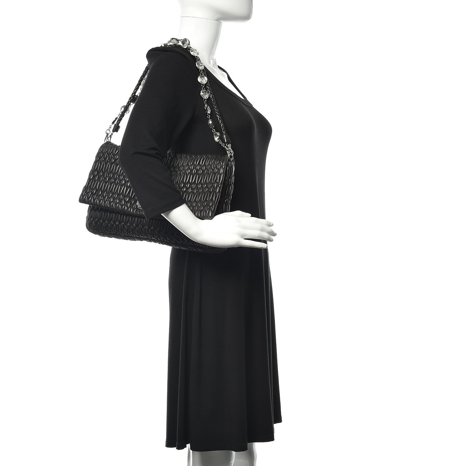 Miu Miu Nappa Matelasse Crystal Flap Clutch Black 2 of 9