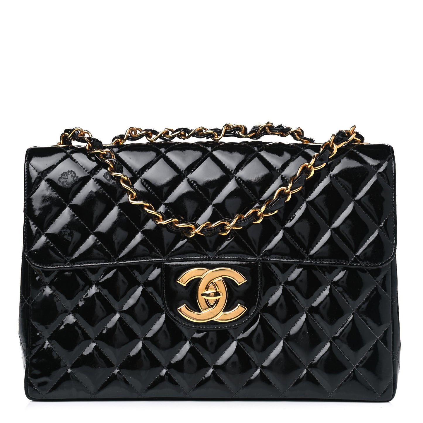 Patent Quilted XL Jumbo Single Flap Black