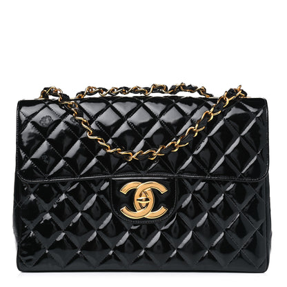 Chanel Patent Quilted XL Jumbo Single Flap Black 2 of 14