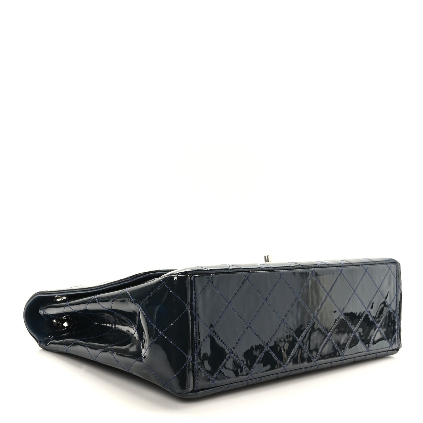 Patent Quilted Maxi Single Flap Navy Blue