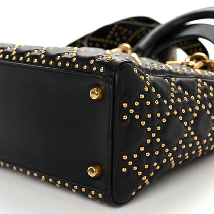 Christian Dior Calfskin Cannage Studded Medium Supple Lady Dior Black 10 of 12
