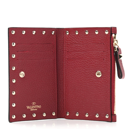 Valentino Garavani Pebbled Calfskin Rockstud Coin Case Card Holder Dark Red 5 of 8