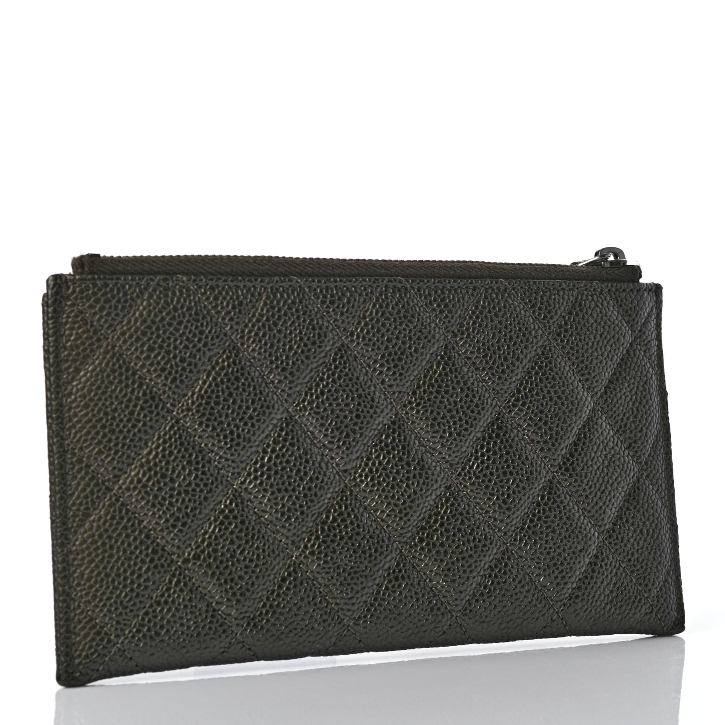 Caviar Quilted Classic Zip Pouch Dark Green