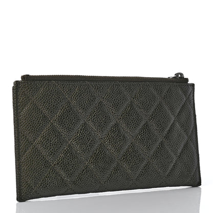 Chanel Caviar Quilted Classic Zip Pouch Dark Green 3 of 7