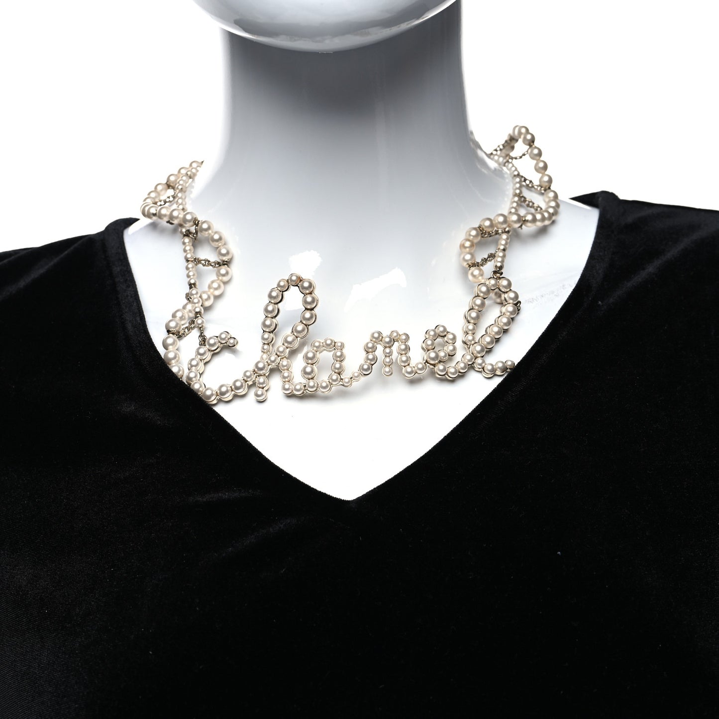 Metal Glass Swirling Pearls Necklace Gold