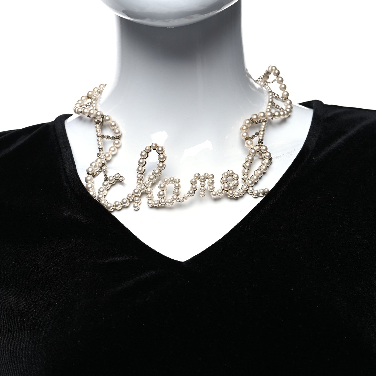 Chanel Metal Glass Swirling Pearls Necklace Gold 2 of 5