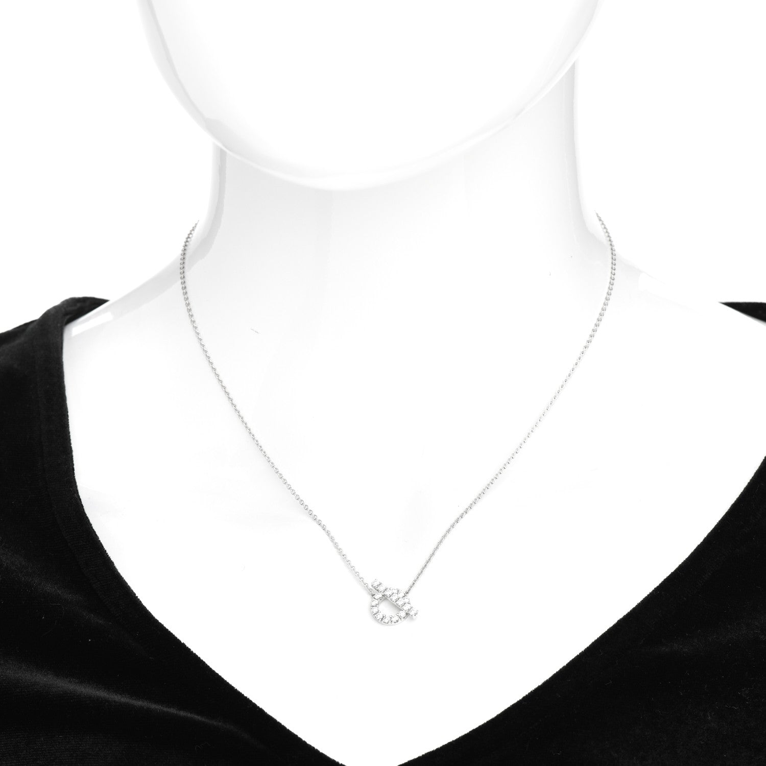 Hermes 18K White Gold Diamond Finesse Pendant Necklace 2 of 5