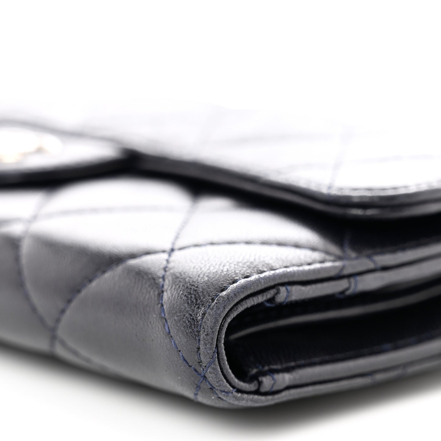 Lambskin Quilted Large Flap Wallet Navy