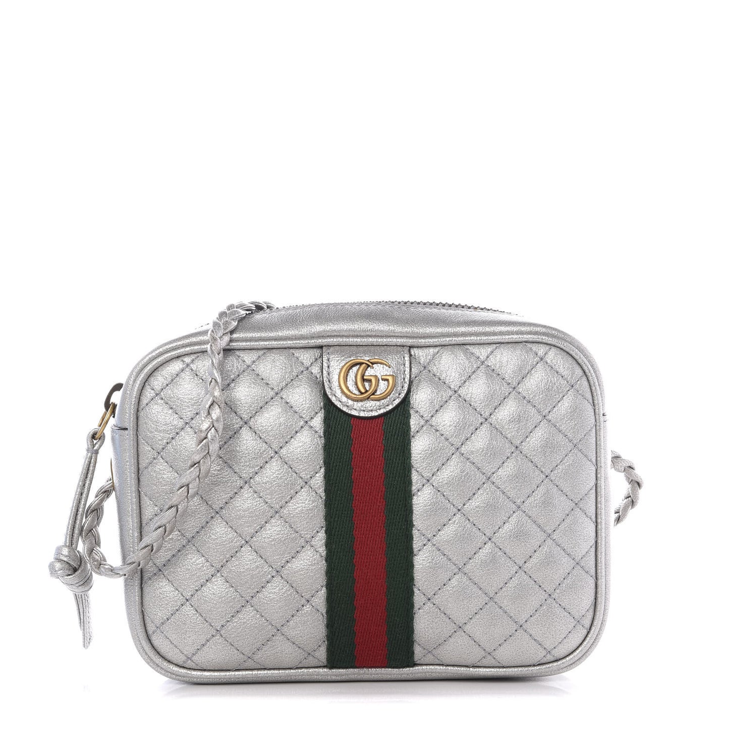 Laminated Nappa Web Trapuntata Mini GG Shoulder Bag Argento