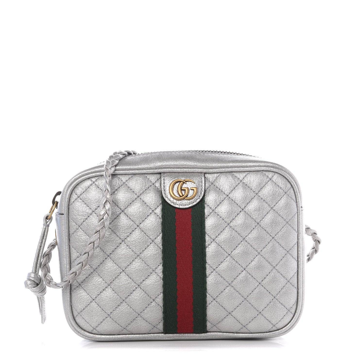 Gucci Laminated Nappa Web Trapuntata Mini GG Shoulder Bag Argento 1 of 10