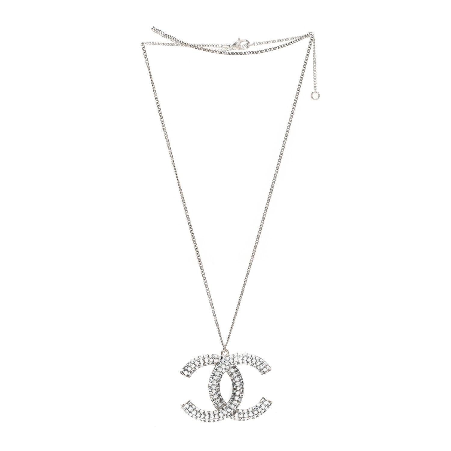 Chanel Baguette Crystal CC Necklace Silver 3 of 4