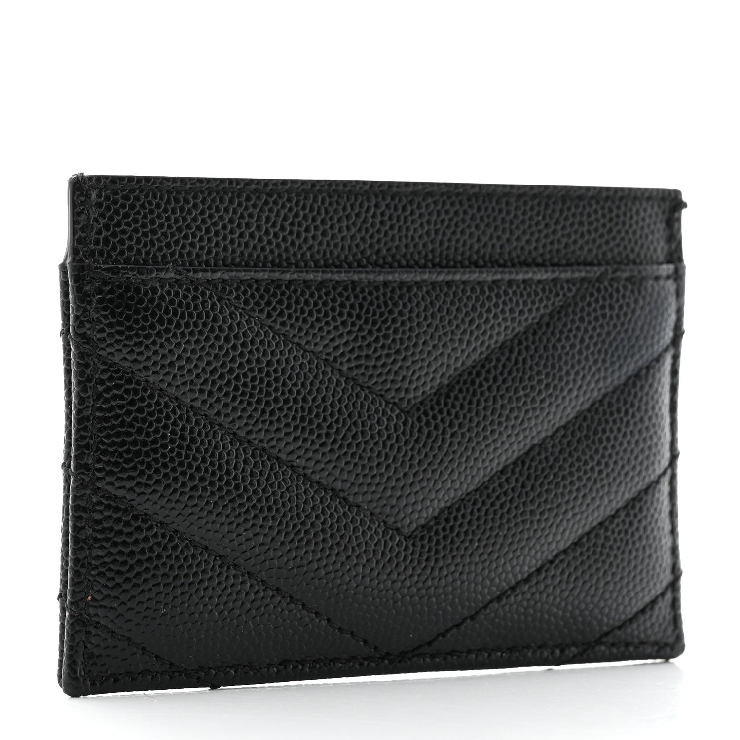 Saint Laurent Grain De Poudre Matelasse Chevron Monogram Credit Card Case Black 3 of 7
