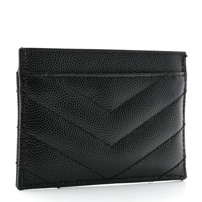 Saint Laurent Grain De Poudre Matelasse Chevron Monogram Credit Card Case Black 3 of 7