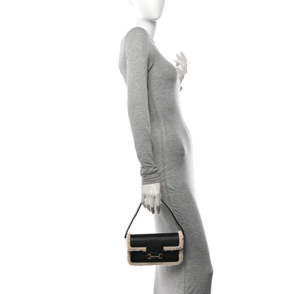 Gucci Sakai Be Green Calfskin Shearling Mini Horsebit 1955 Shoulder Bag Black 2 of 11