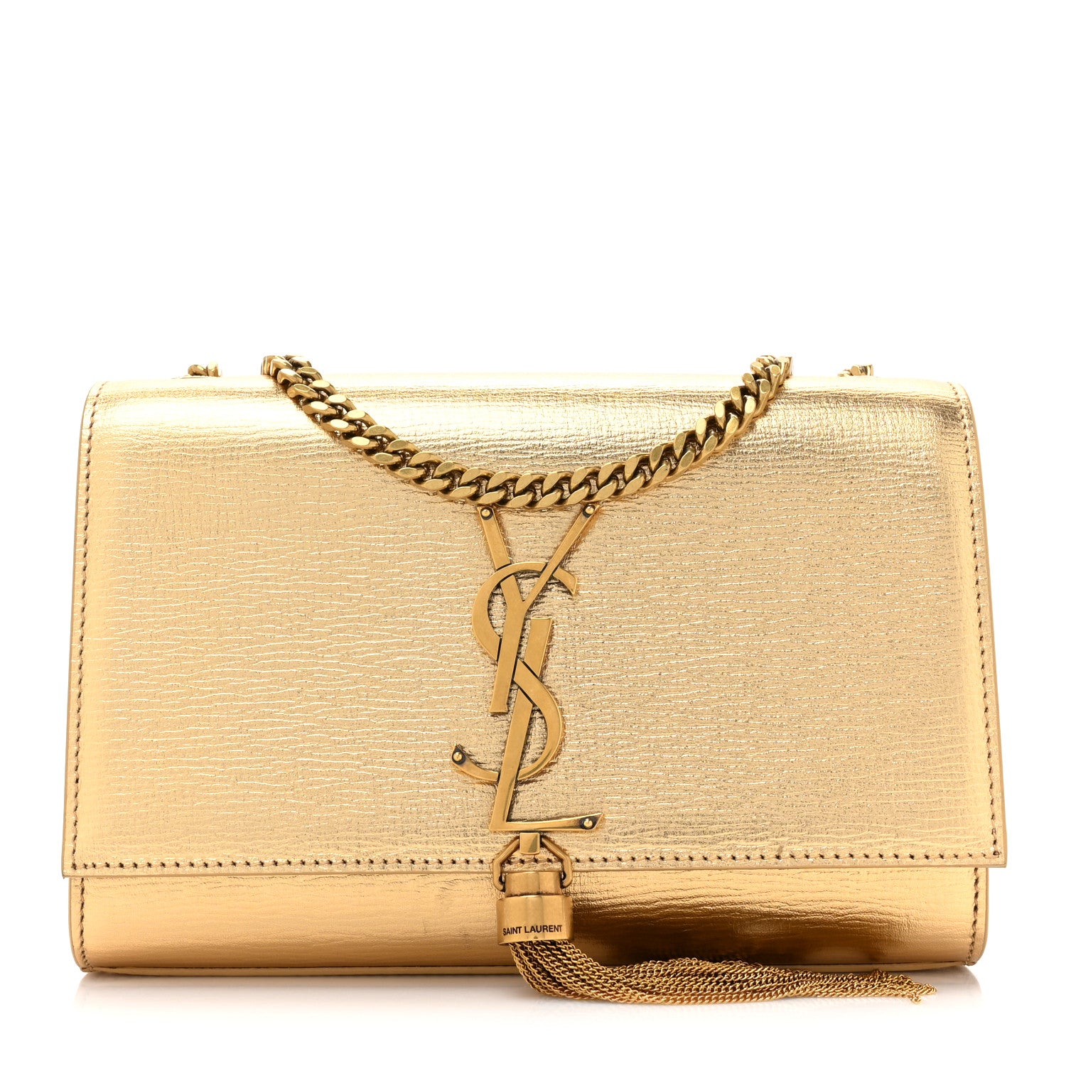 Saint Laurent Metallic Calfskin Small Classic Monogram Kate Tassel Satchel Gold 1 of 11