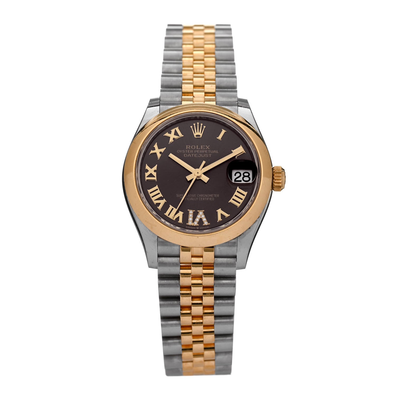 Rolex Stainless Steel 18K Yellow Gold Diamond 31mm Oyster Perpetual Datejust Watch Aubergine Roman 278243 1 of 5