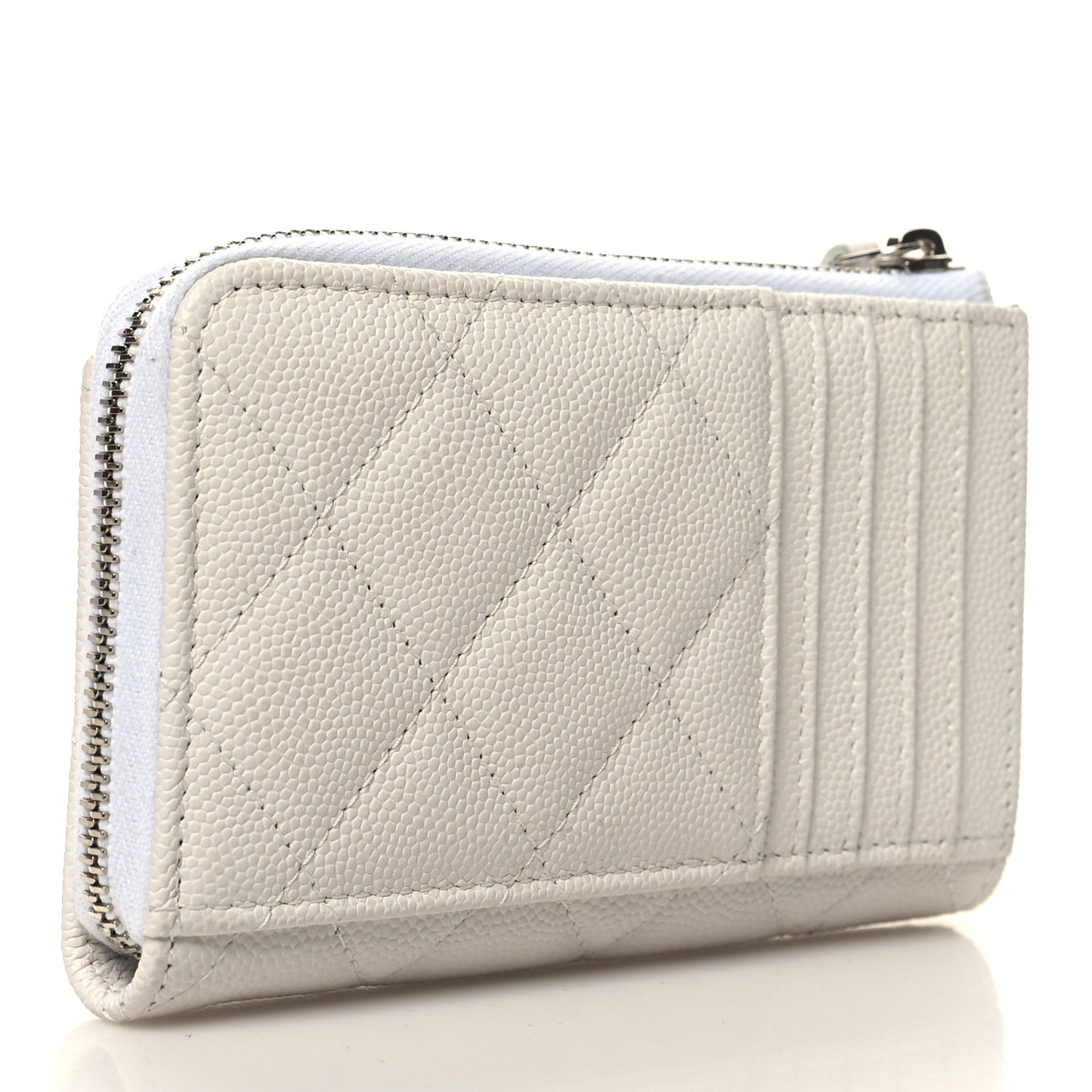 Caviar Quilted CC Logo Zip Around Card Holder White