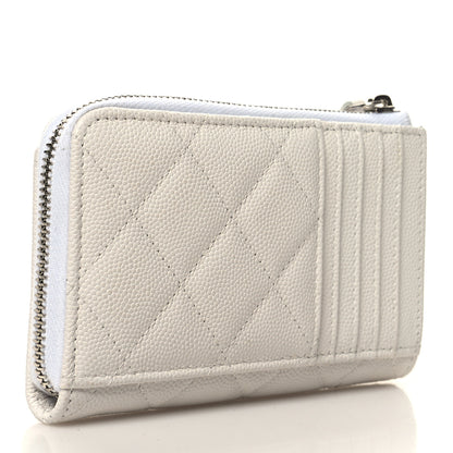 Chanel Caviar Quilted CC Logo Zip Around Card Holder White 3 of 9