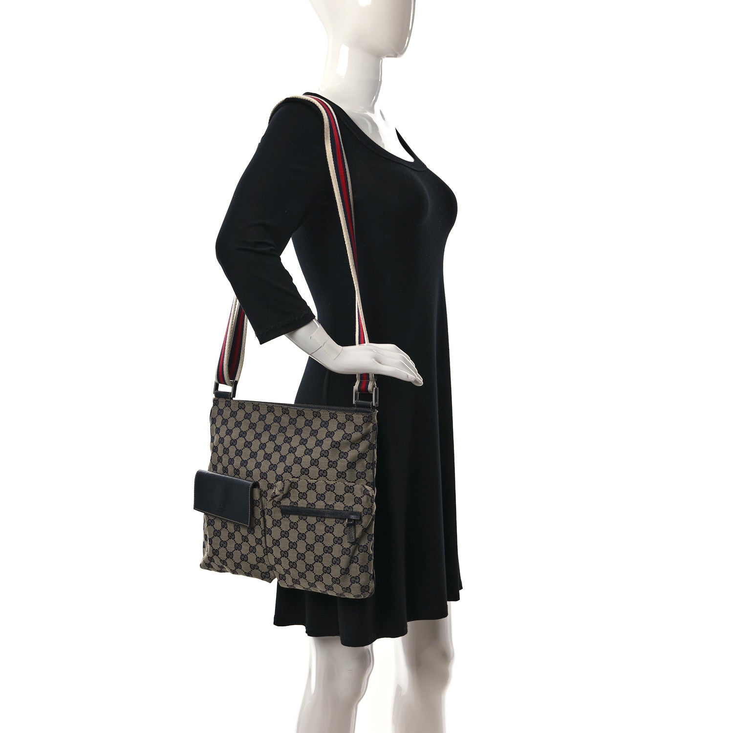 Gucci Monogram Web Medium Double Pocket Messenger Blue 2 of 9
