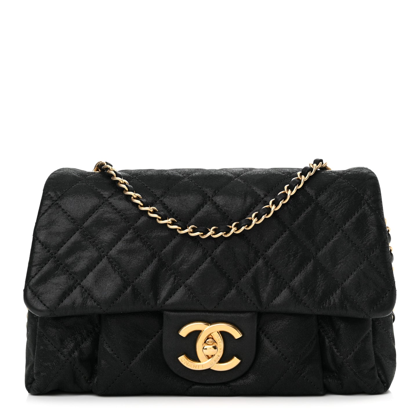 Iridescent Calfskin Quilted Small Chic Quilt Flap Black