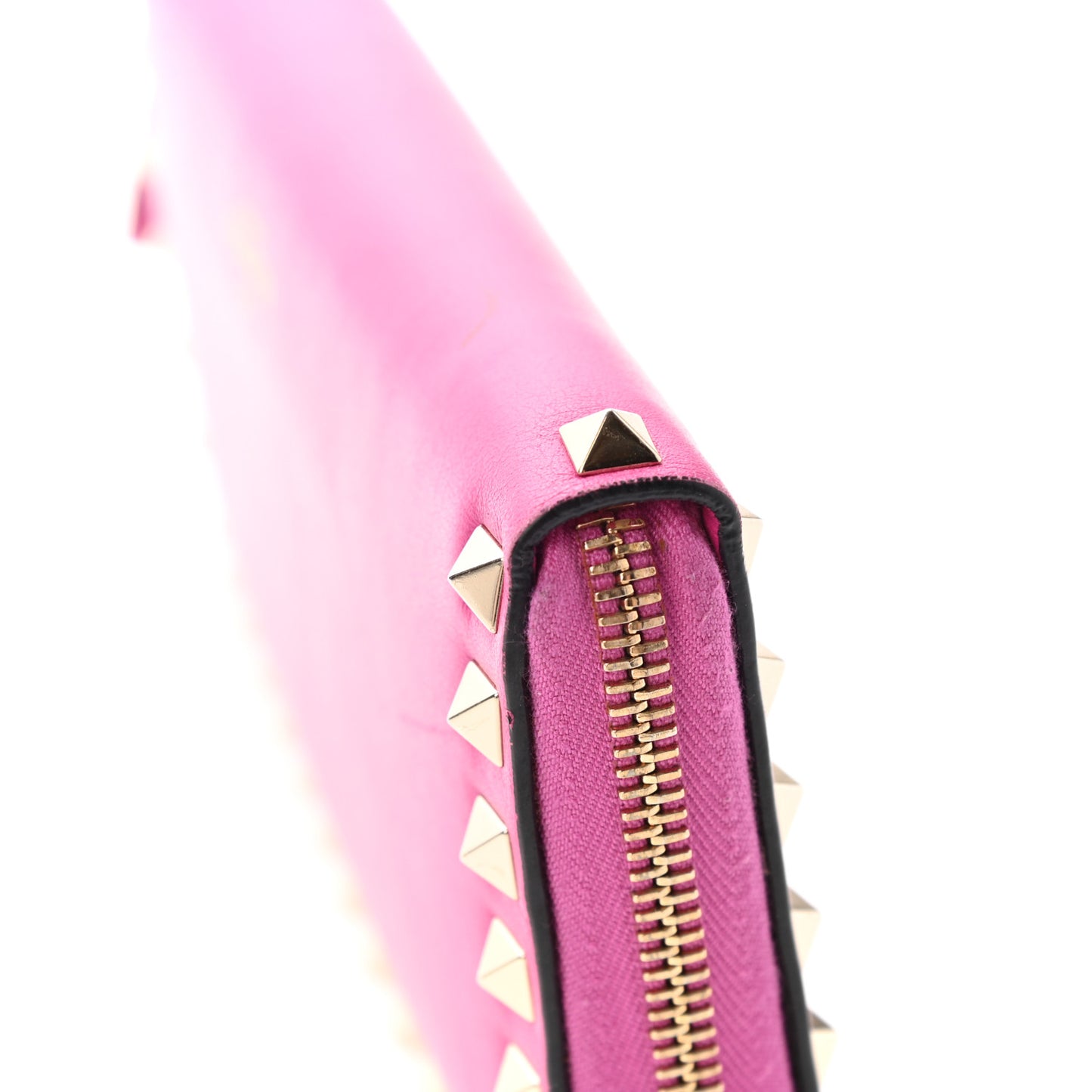 Calfskin Rockstud Zip Around Wallet Bright Fuxia