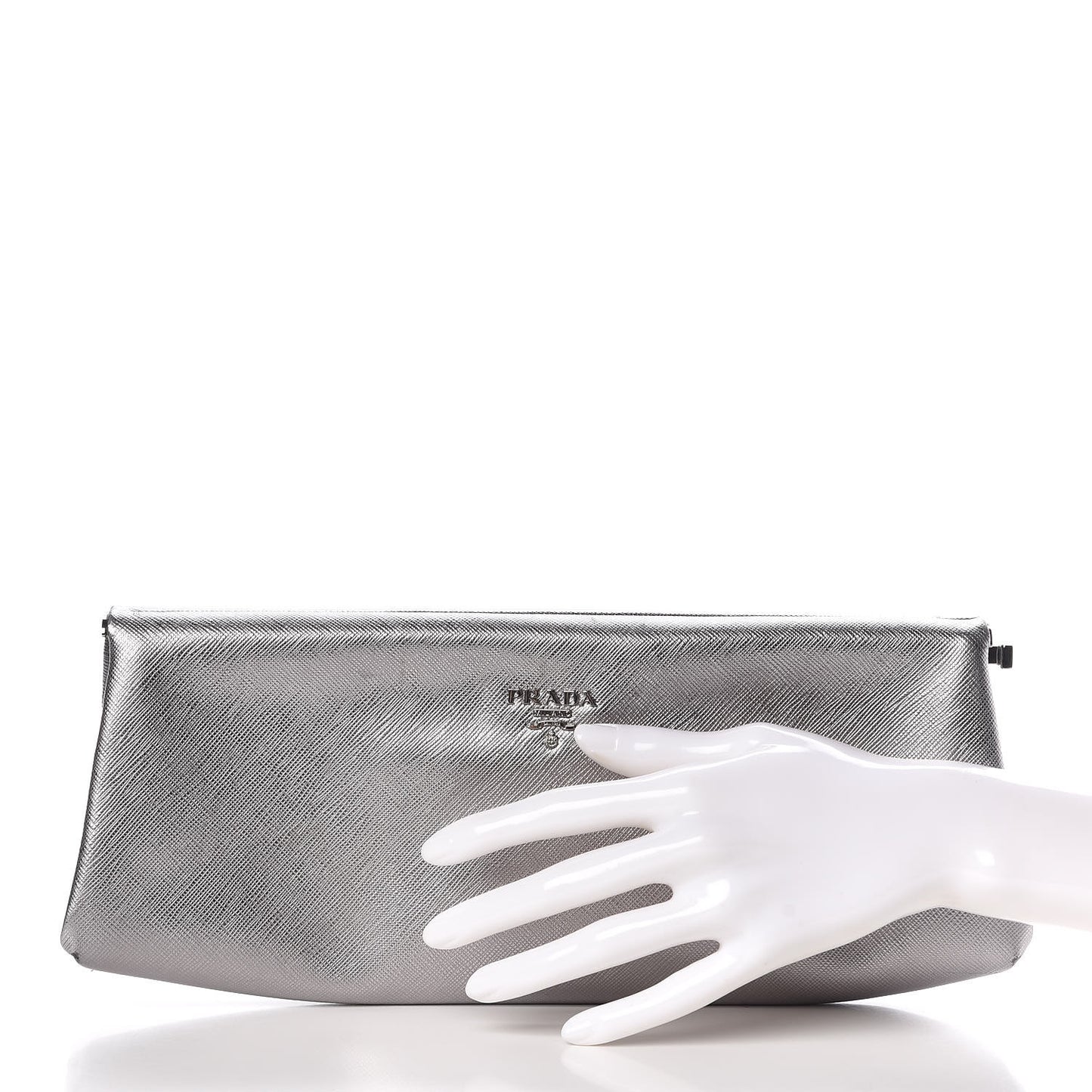 Metallic Saffiano Lux East West Frame Clutch Cromo