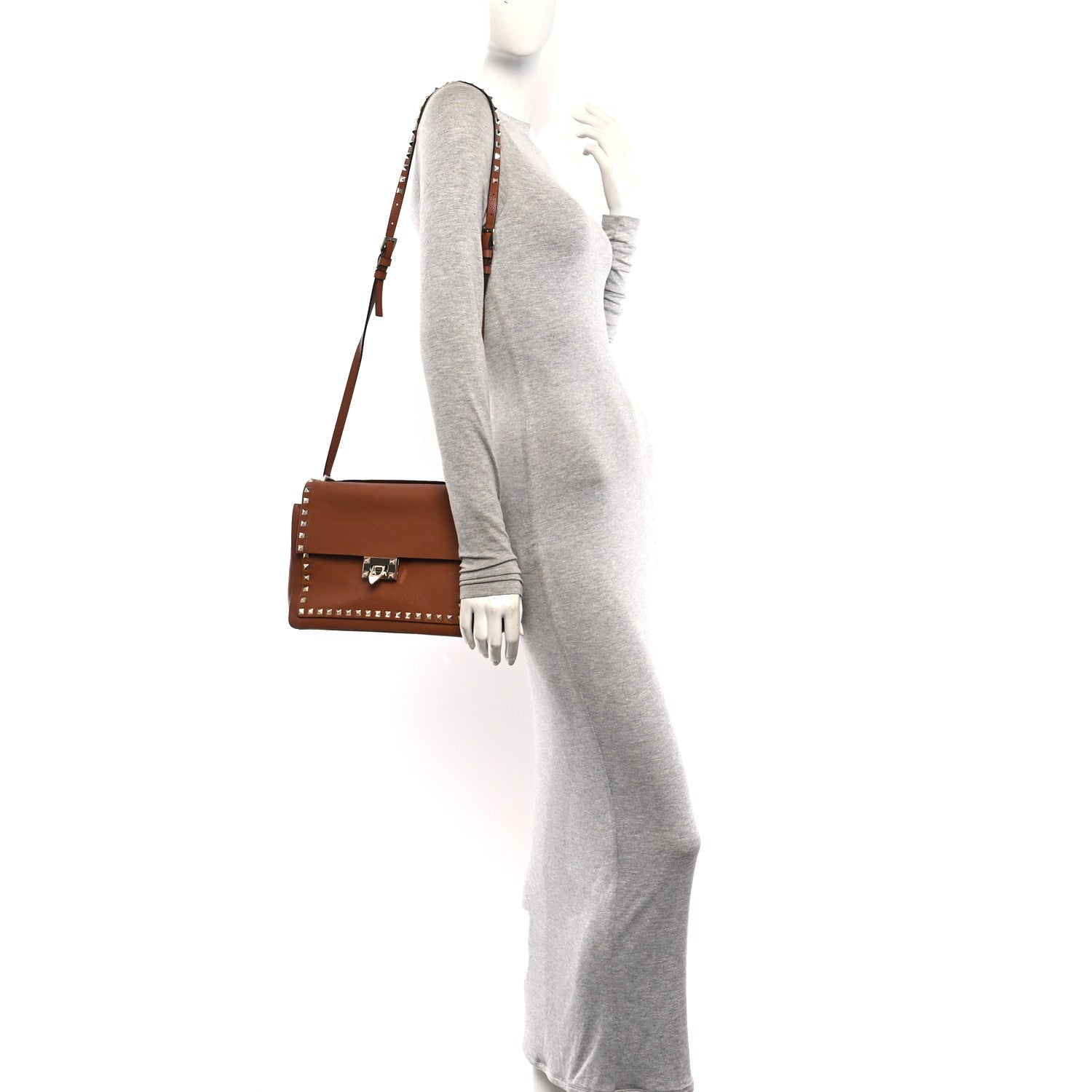 Valentino Garavani Pebbled Calfskin Rockstud Flip Lock Shoulder Flap Bag Brown 2 of 9