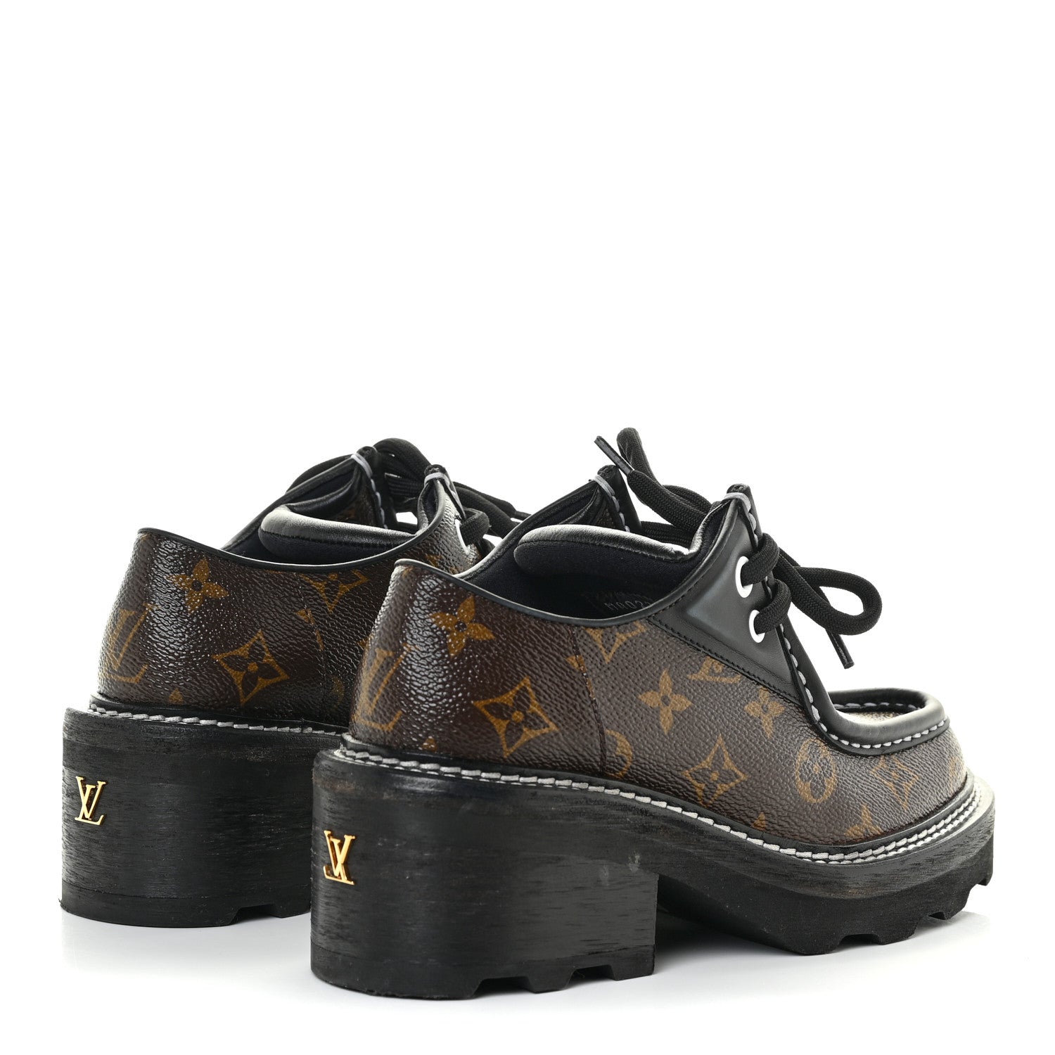 Louis Vuitton Monogram Calfskin Beaubourg Platform Derby Shoes 38 Brown 5 of 14
