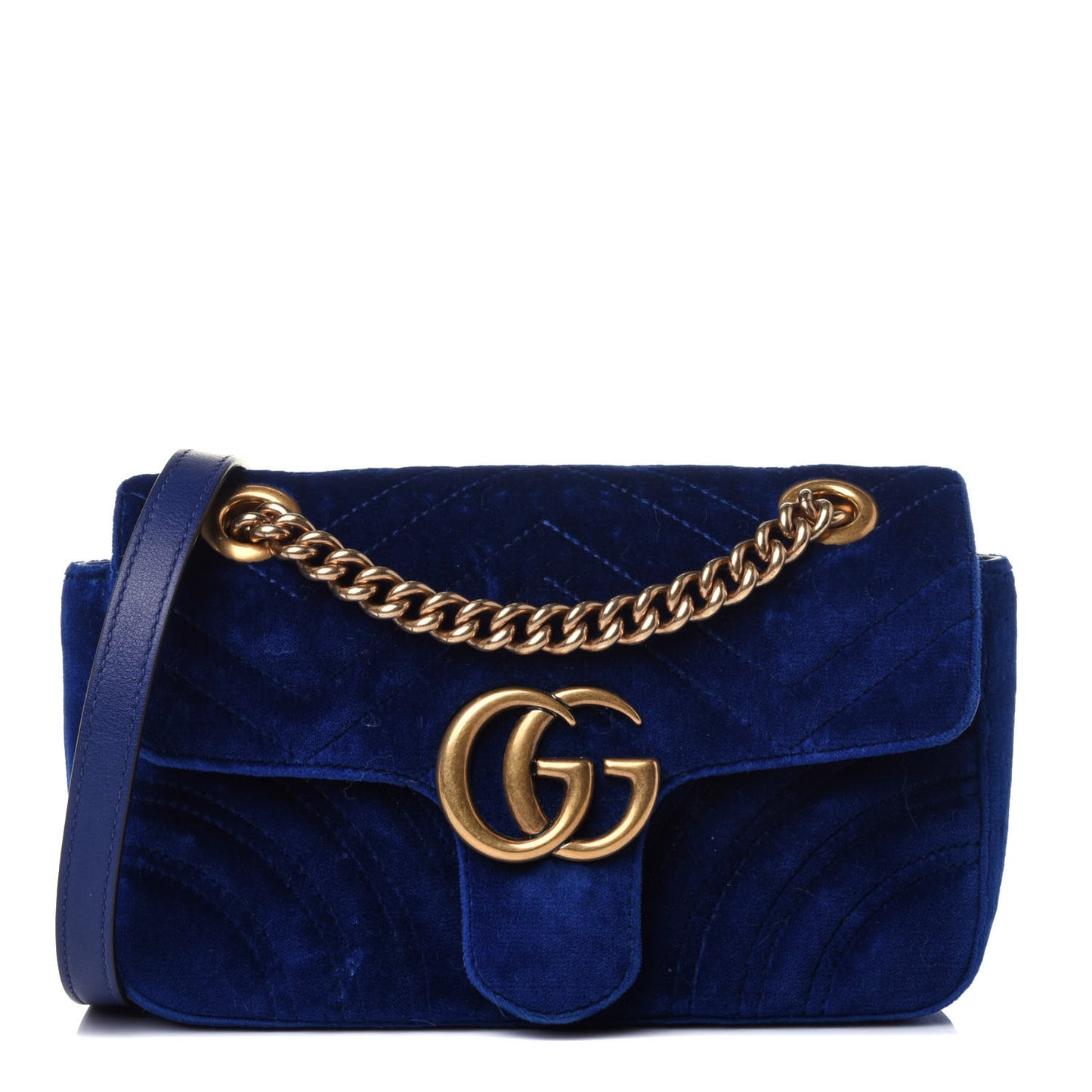 Velvet Matelasse Mini GG Marmont Shoulder Bag Cobalt Blue