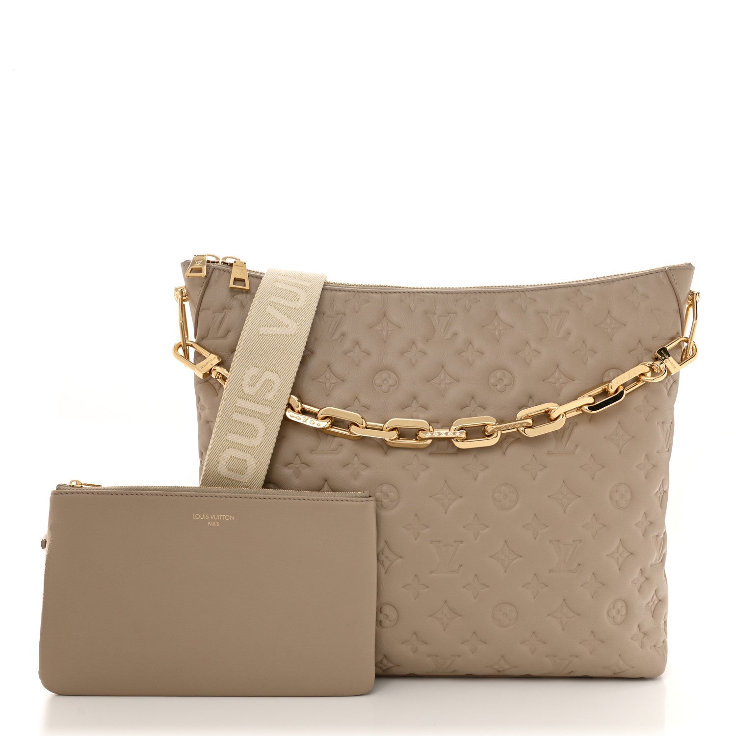Louis Vuitton Lambskin Embossed Monogram Coussin Hobo MM Galet 3 of 12