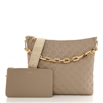 Louis Vuitton Lambskin Embossed Monogram Coussin Hobo MM Galet 3 of 12