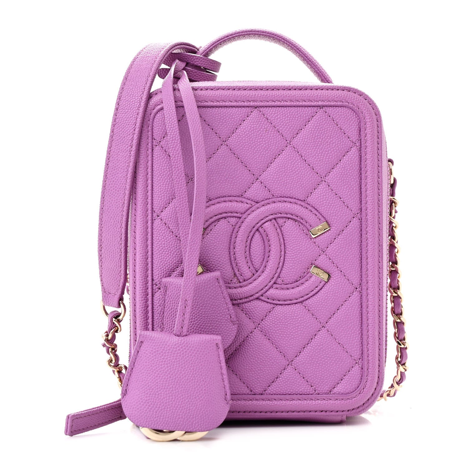 Chanel Caviar Quilted CC North South Filigree Vanity Case Purple 1 of 14