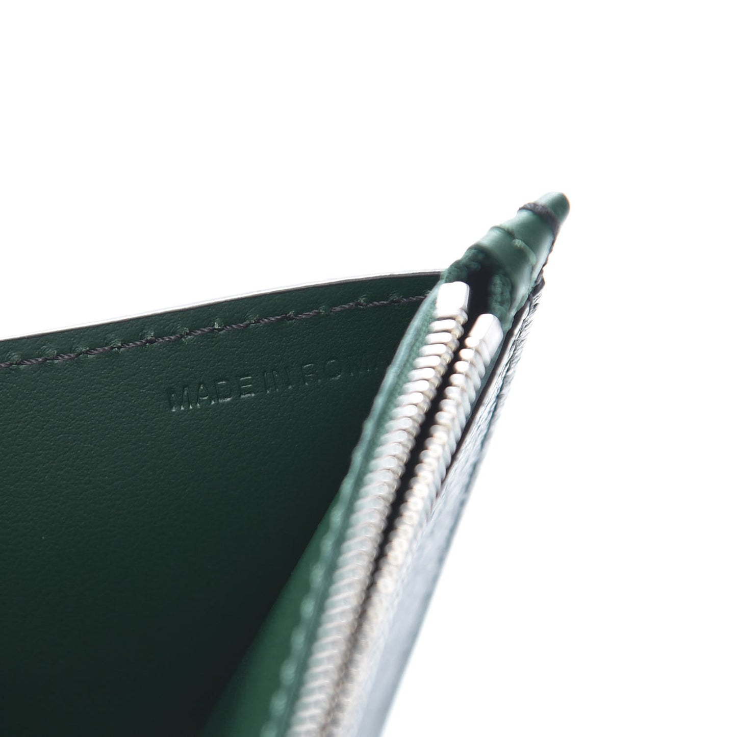Goatskin D-Ring Zipper Coin Pouch Black Dark Green