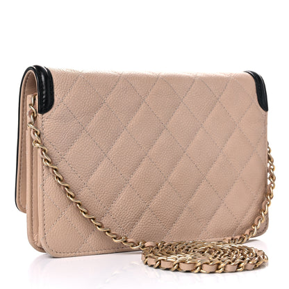 Chanel Caviar Quilted CC Filigree Wallet On Chain WOC Beige Black 3 of 13