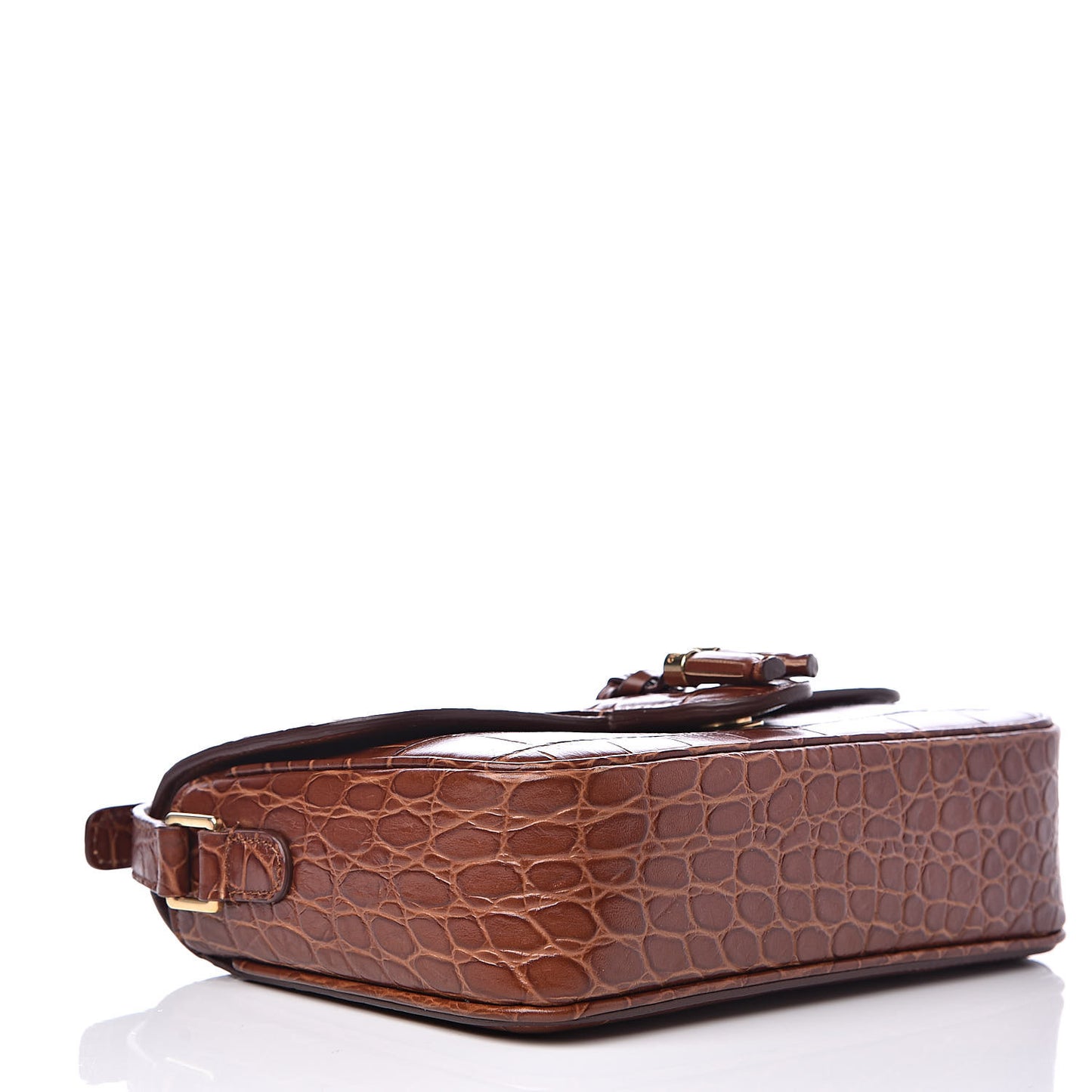 Calfskin Crocodile Embossed Medium Tassel Bag Tan
