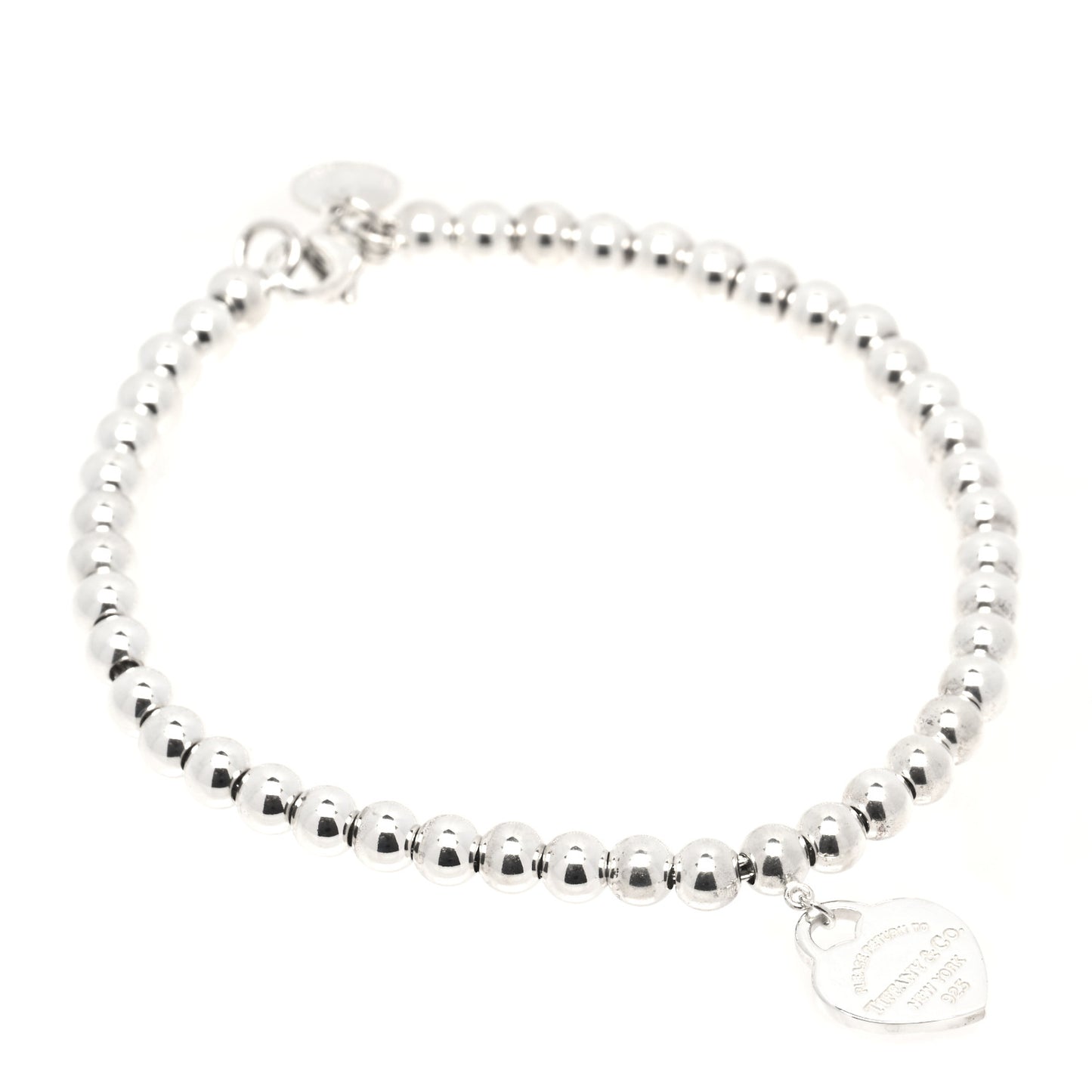Sterling Silver Enamel 4mm Return to Tiffany Heart Tag Bead Bracelet Red