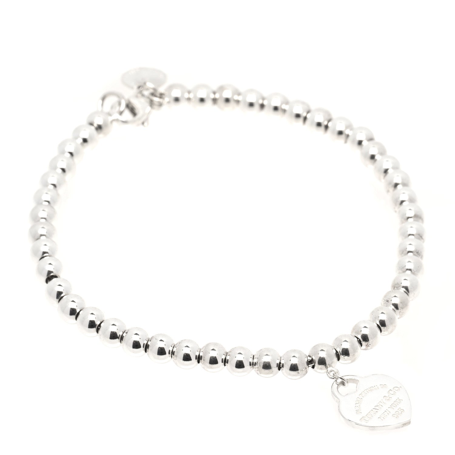 Tiffany Sterling Silver Enamel 4mm Return to Tiffany Heart Tag Bead Bracelet Red 1 of 6