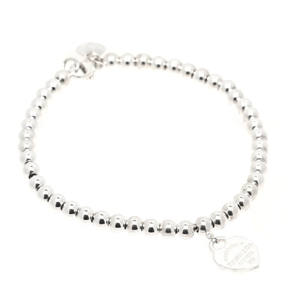 Tiffany Sterling Silver Enamel 4mm Return to Tiffany Heart Tag Bead Bracelet Red 1 of 6