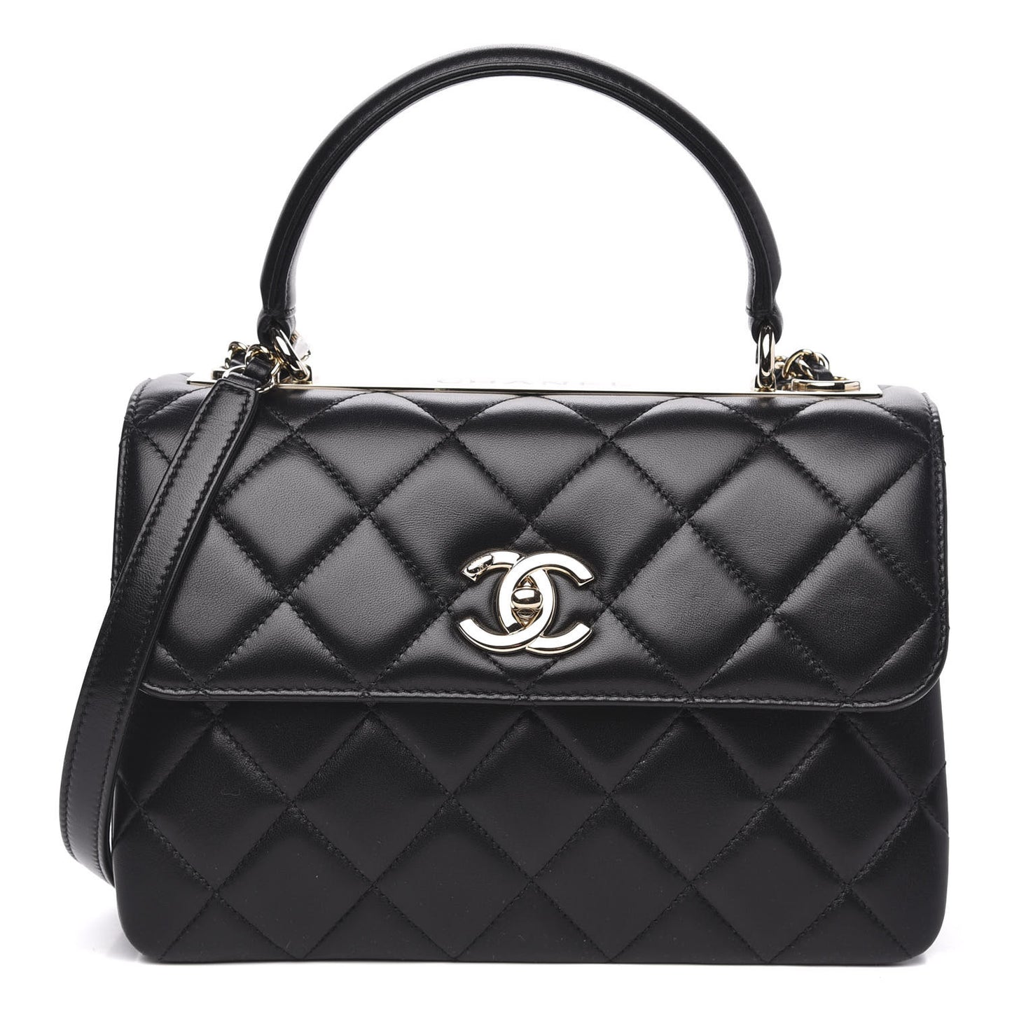 Lambskin Quilted Small Trendy CC Dual Handle Flap Bag Black