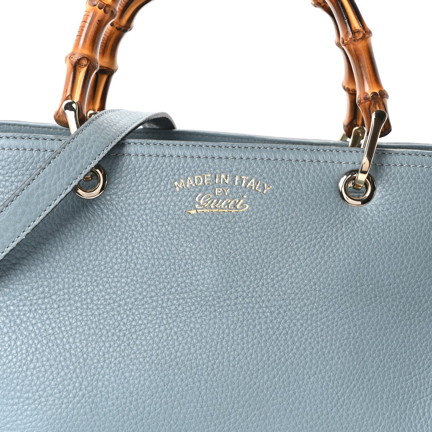 Pebbled Calfskin Medium Bamboo Shopper Tote Light Blue