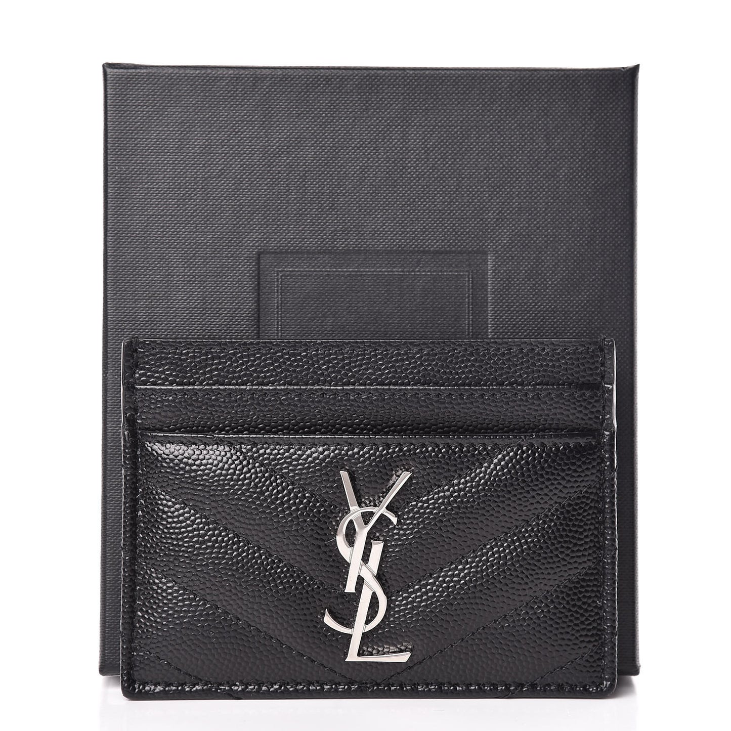 Grain De Poudre Matelasse Chevron Monogram Credit Card Case Black