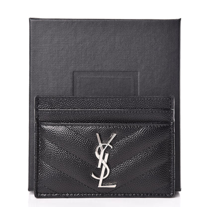Saint Laurent Grain De Poudre Matelasse Chevron Monogram Credit Card Case Black 8 of 8
