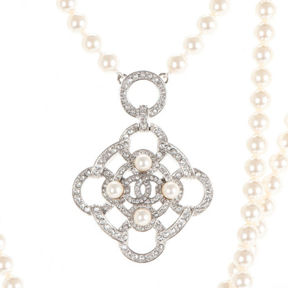 Chanel Pearl Crystal CC Multi Strand Necklace Silver 3 of 5
