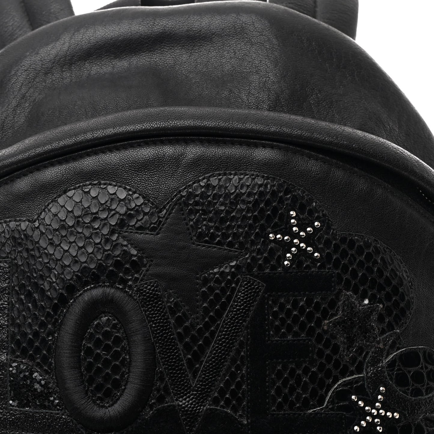 Sheepskin Snakeskin Mini Love Appliqué City Backpack Black