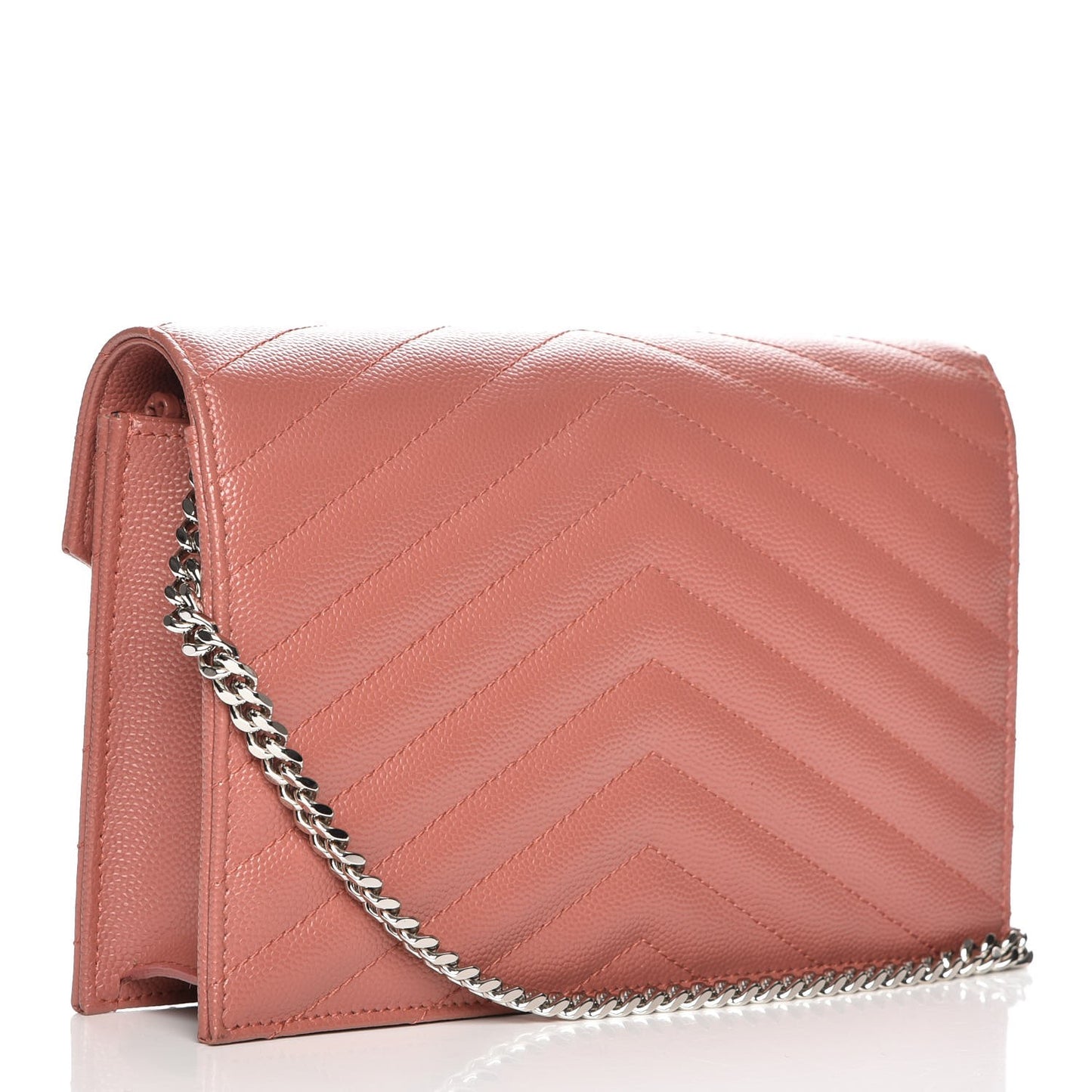 Grain De Poudre Matelasse Chevron Monogram Envelope Chain Wallet Blush Fonce