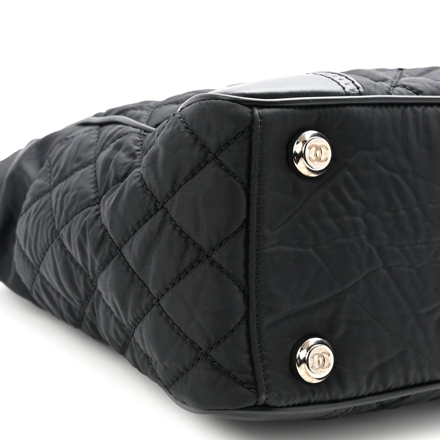 Nylon Calfskin Quilted CC Paris New York Tote Bag Black
