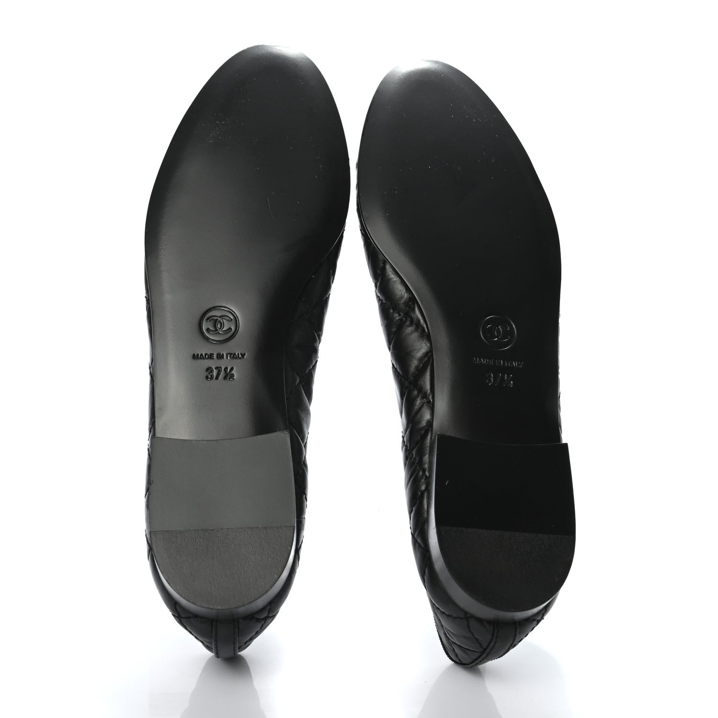 Aged Calfskin Quilted CC Cap Toe Ballerina Flats 37.5 Black