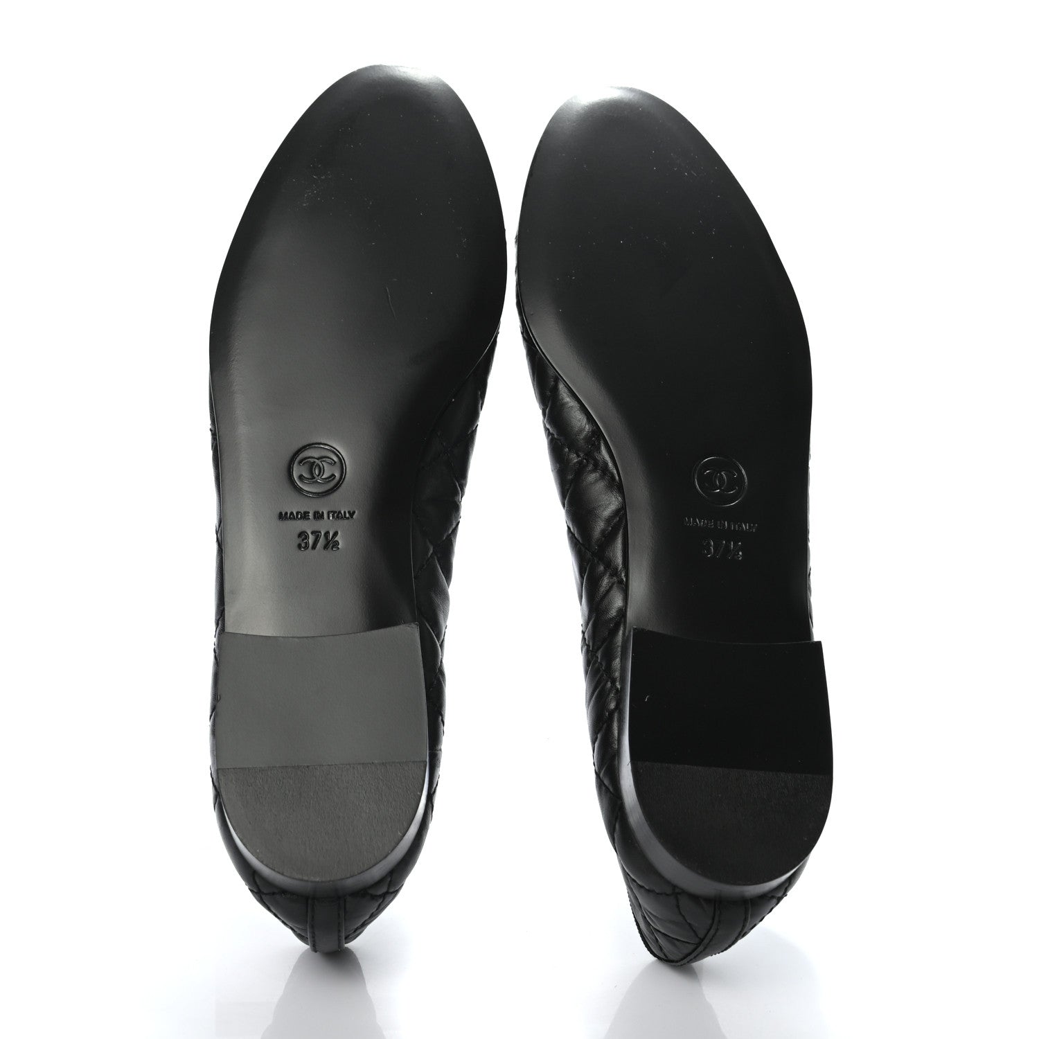 Chanel Aged Calfskin Quilted CC Cap Toe Ballerina Flats 37.5 Black 5 of 7