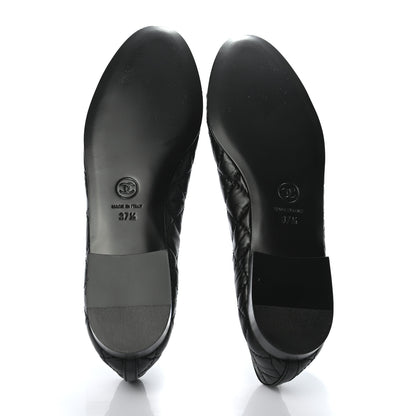 Chanel Aged Calfskin Quilted CC Cap Toe Ballerina Flats 37.5 Black 5 of 7